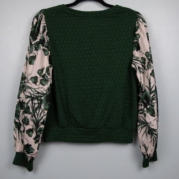 Anthropologie Porridge green textured floral sleeve mixed media sweatshirt-XS - Picture 4 of 4